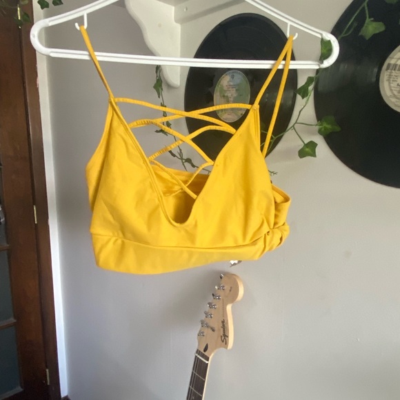 bright yellow crisscross bathing suit top. - Picture 1 of 1